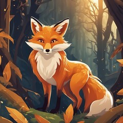 Vector illustration of a cute fox in the forest. Fox in the forest. ai generated images.