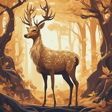 Deer in the forest. Vector illustration of a wild animal. ai generated images.