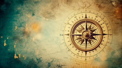 compass on old paper background. Generative AI - obrazy, fototapety, plakaty