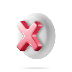Obraz premium 3D Wrong Button in Round Shape. Red No or Incorrect Sign Render. Red Checkmark Tick Represents Rejection. Wrong Choice Concept. Cancel, Error, Stop, Disapprove or Negative Symbol. Vector Illustration