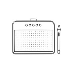 Digital drawing pen tablet hand drawn outline doodle icon. Digital graphics tablet, digital illustration concept. Vector sketch illustration for print, web, mobile and infographics on white background