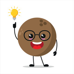 Cute smart coconut character. Funny coco got inspiration idea cartoon emoticon in flat style. coconut emoji vector illustration