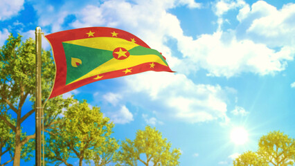 flag of Grenada at sunny day, celebration symbol - nature 3D rendering