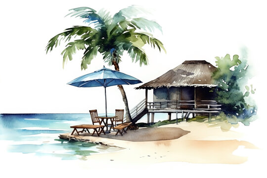 Watercolor beach landscape illustration