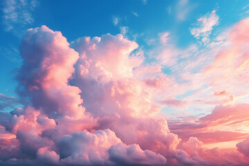 Naklejka na ściany i meble Beuatiful sky with pastel pink and blue clouds