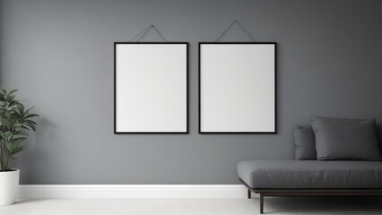 Blank horizontal poster frame mock up in minimal Dark style living room interior, modern living room interior background