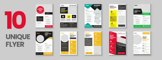 Colorful corporate and business flyer collection, corporate poster, flyer bundle, mega set brochure, annual report, proposal, leaflet, company profile, marketing poster and a4 layout with mockup - obrazy, fototapety, plakaty