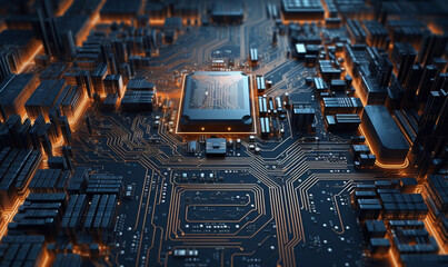 a detailed circuit board, with its intricate pathways and components, to serve as a tech-inspired background