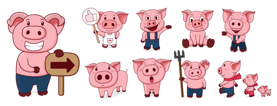 Vector cute pig cartoon style