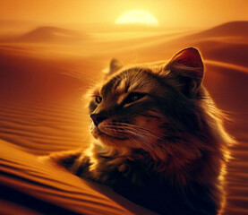 cat at desert sunset
