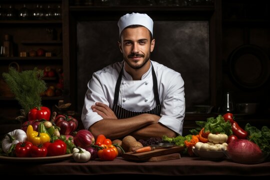 Handsome master chef explaining. Generate Ai