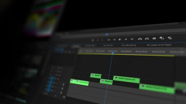 Editing timeline in professional software, interface for video editing
