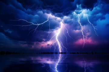 Naklejka na ściany i meble Epic lightning storm illuminating the night sky, nature's electrifying display.