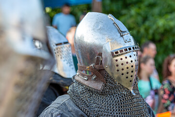 Historical restoration of knightly fights. Summer time medieval festival .Festival of medieval...