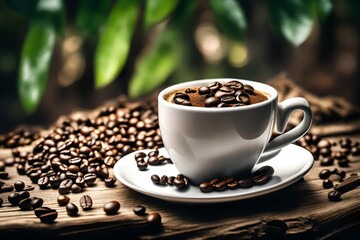 cup of coffee with beans generated with AI technology
