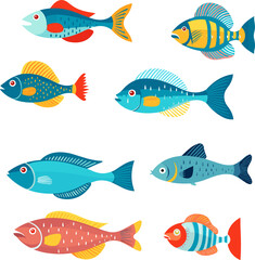 Fototapeta premium Cute fish cartoon flat style illustration. Generative AI