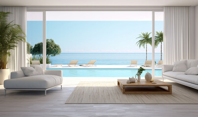 Naklejka premium empty living room in a luxurious summer beach house