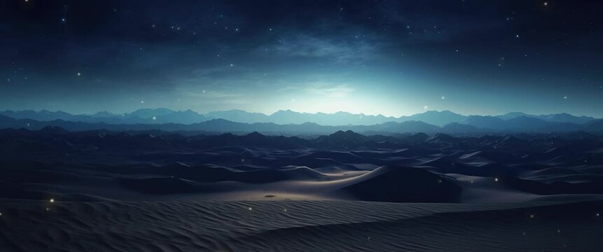 Anamorphic Video Night of Desert Landscape Aerial Shot
