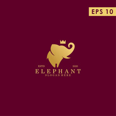 Elephant King With Crown Logo Design Vector Template With Luxury Gold Colour
