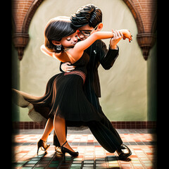 3d render cartoon Argentina boy and girl dancing Tango