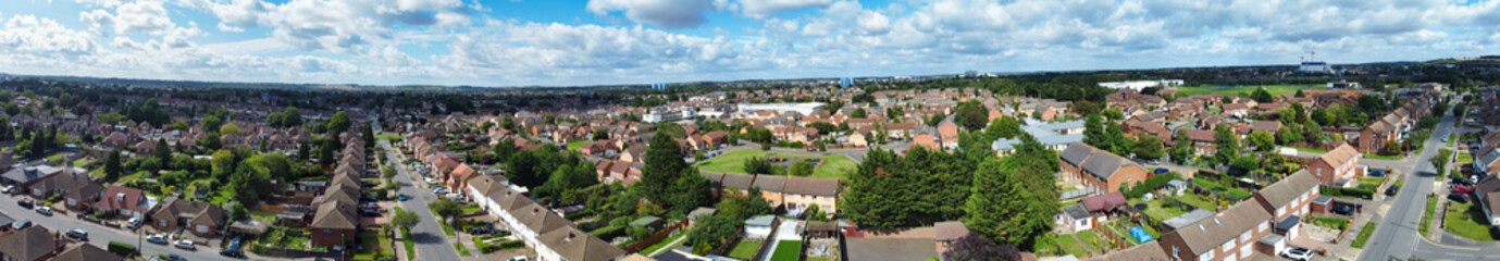 Fototapeta na wymiar High Angle View of Western Luton City and Residential District with Aerial Street Footage. Aerial View of Captured with Drone's Camera on 30th July, 2023. England, UK