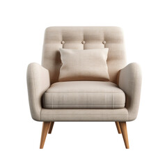 Cozy Beige Armchair isolated on transparent background. Generative AI.