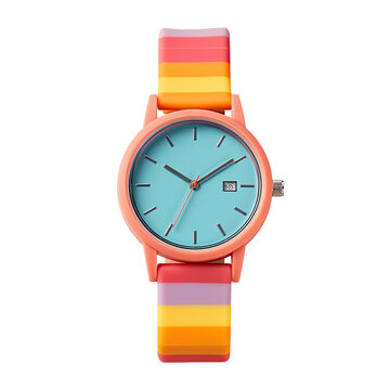 Swatch Watch with Colorful Strap isolated on transparent background. Generative AI.