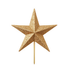 Golden Star Tree Topper with Glitter Accents isolated on transparent background. Generative AI.