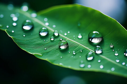 Large drop water reflects environment Nature spring 