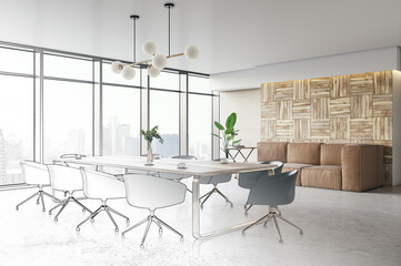 Before and after design project of luxury meeting room interior. 3D Rendering - obrazy, fototapety, plakaty