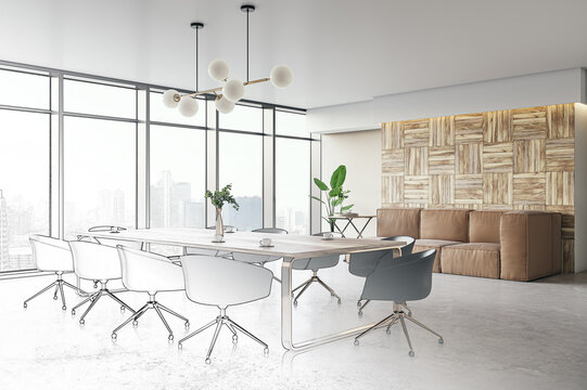 Before and after design project of luxury meeting room interior. 3D Rendering