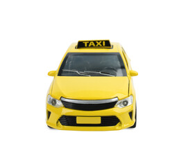 Yellow taxi car isolated on white. Children's toy