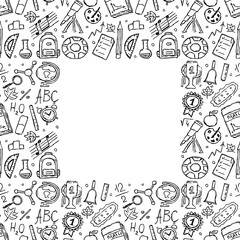 School frame. Back to school. Doodle school background. Seamless school vector illustration