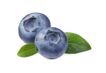 Fresh ripe blueberries and leaves isolated on white