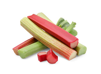 Cut fresh ripe rhubarb isolated on white