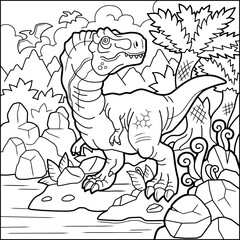 prehistoric dinosaur tyrannosaurus, contour illustration coloring book - 629541555