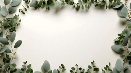 Generative AI : Wooden product display Eucalyptus Wreaths with blurred nature leaves background.