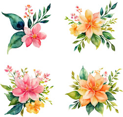 Fototapeta premium Set of Tropical Botanical Floral Leaf Watercolor Illustrations, Isolated on Transparent Background for Design Elements. AI Generetive.