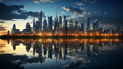 Fototapeta na wymiar New York City specchiata sul fiume