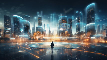Rappresentazione della città del futuro, visione futuristica