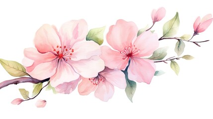 Fototapeta na wymiar Delicate pink flowers, sakura, watercolor style. 