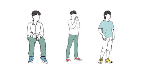 set of people with different positions and different clothes vector character with wite background 