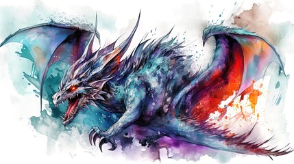 Multicolored dragon in a watercolor style.