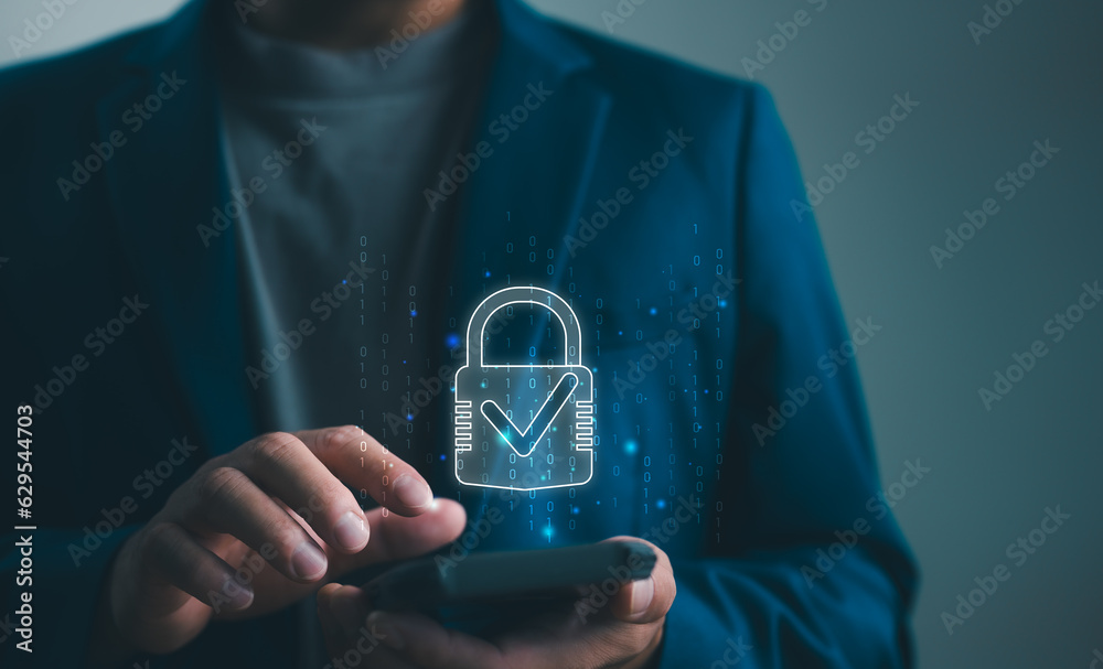 Poster Technology Concept of cybersecurity, information security and encryption, secure access to user's personal information, secure Internet access, cybersecurity. User privacy security and encryption