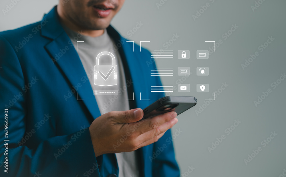 Poster Technology Concept of cybersecurity, information security and encryption, secure access to user's personal information, secure Internet access, cybersecurity. User privacy security and encryption