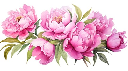 Bouquet of pink peonies, watercolor.