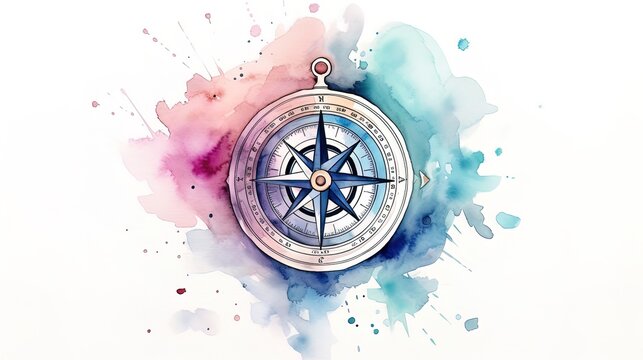Compass in a watercolor style on a white background.