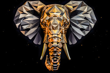 Polygon style of elephant face on black background