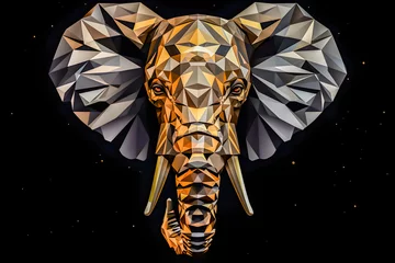 Behang Olifant Polygon style of elephant face on black background