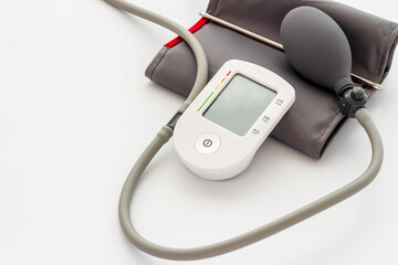 Medical device tonometer for blood pressure and heart rate on white background.